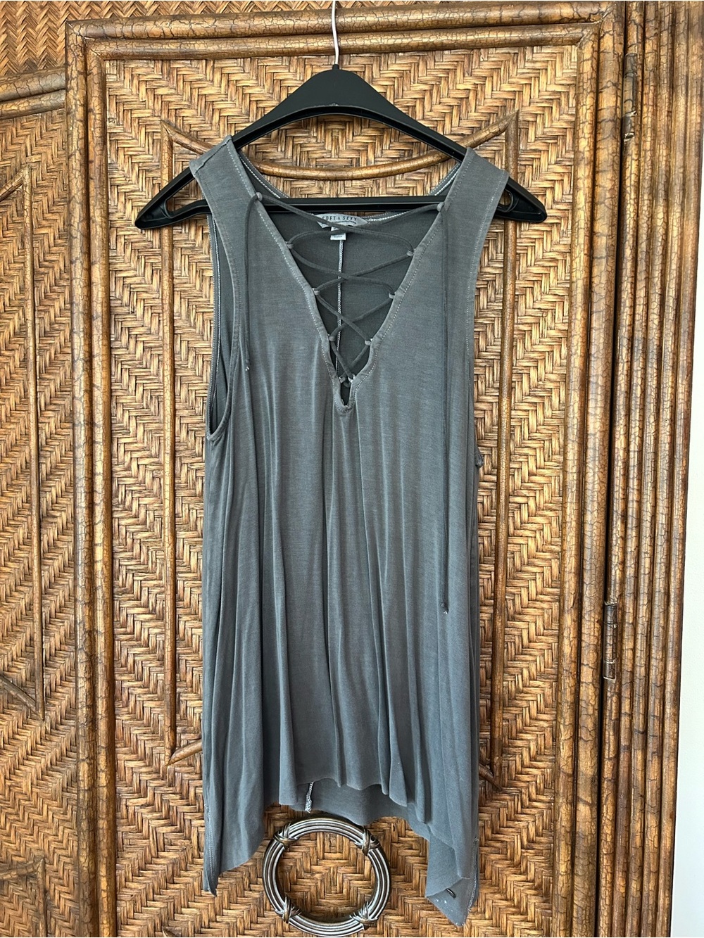 American Eagle Outfitters Gray Lace-Up V-Neck Tank